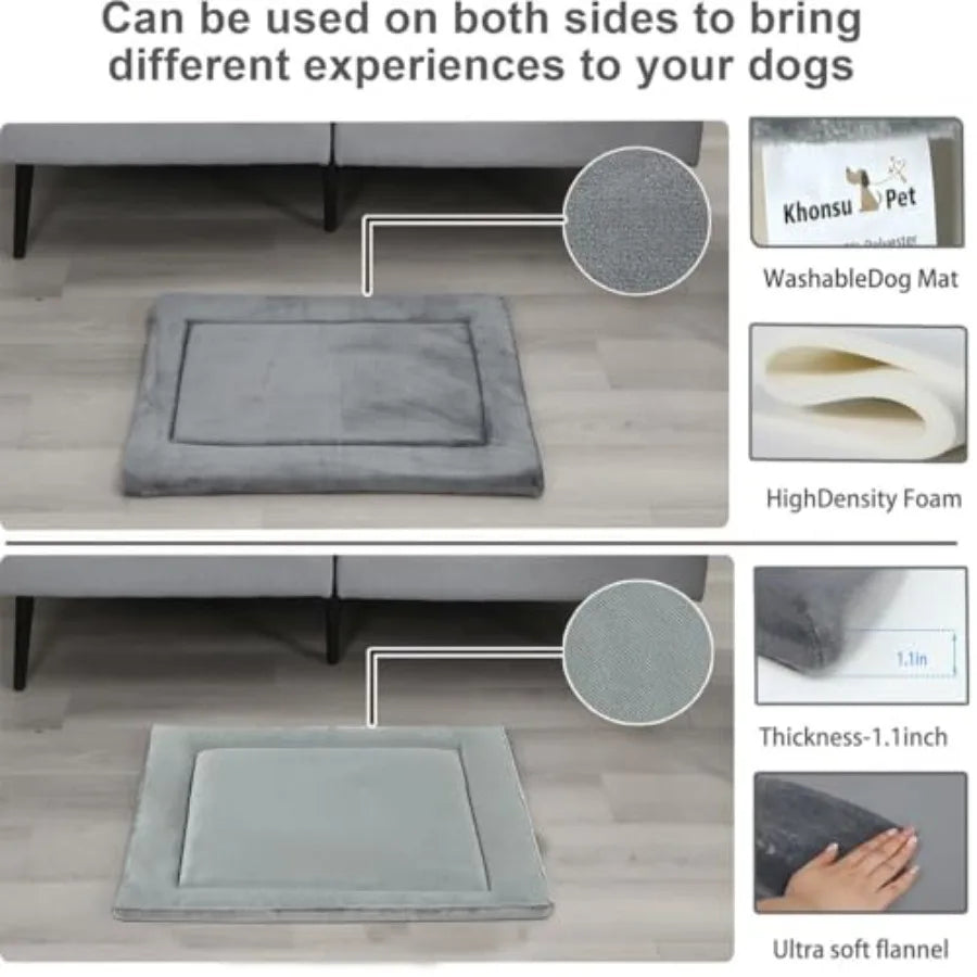 Dog Bed for Crate 1.1" Cooing Pad Reveribe Fanne and Waterproof Canvas for XXX Dog up to 130 b Fit 54" x 33" Basic Crate