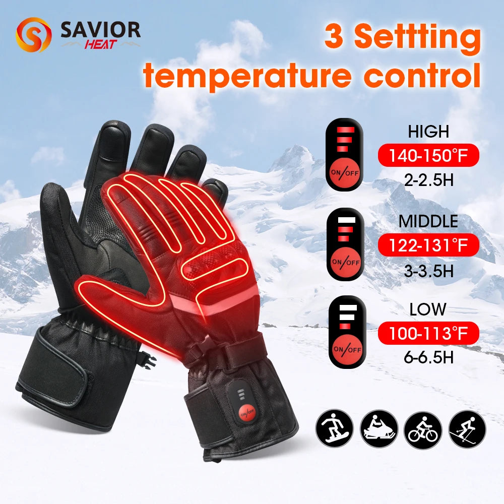 100% Waterproof Motorcycle Gloves Heated Guantes Bike Riding Heating Gloves With Battery Warmer Hand Joints Leather