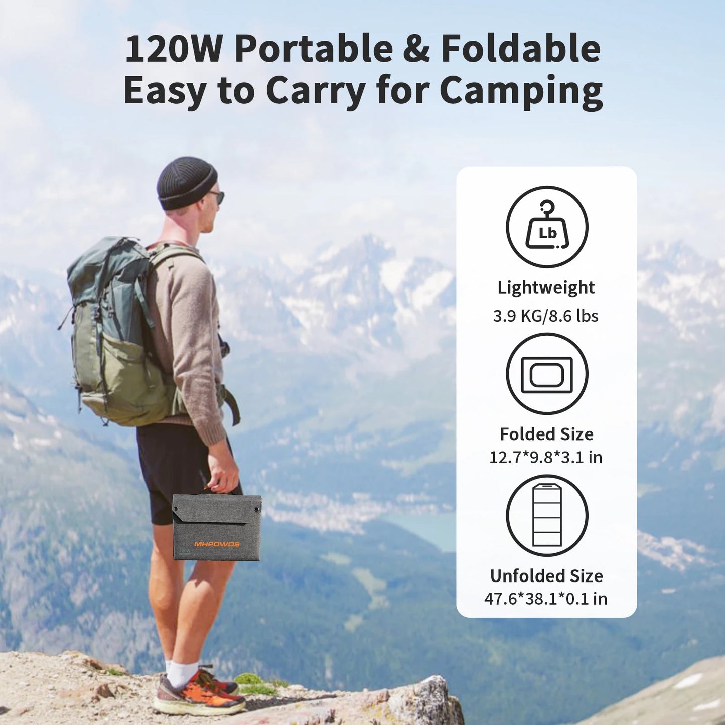 120W/ 80W Foldable Solar Panel Outdoor Emergency Backup Power Supply with USB-C/2xUSB-A/DC Outputs for Powerbank RV