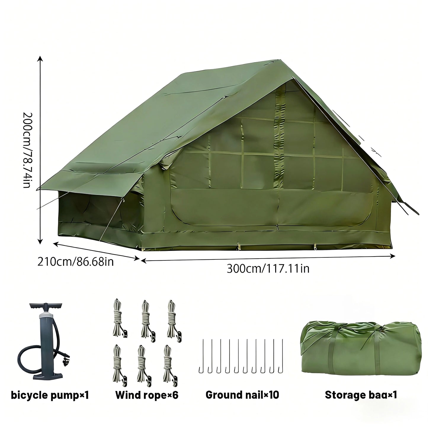 Inflatable Tent With Skylight, Quick Setup Blow Up Tents With Pump, 4-6 Person Outdoor Family Luxury Tent