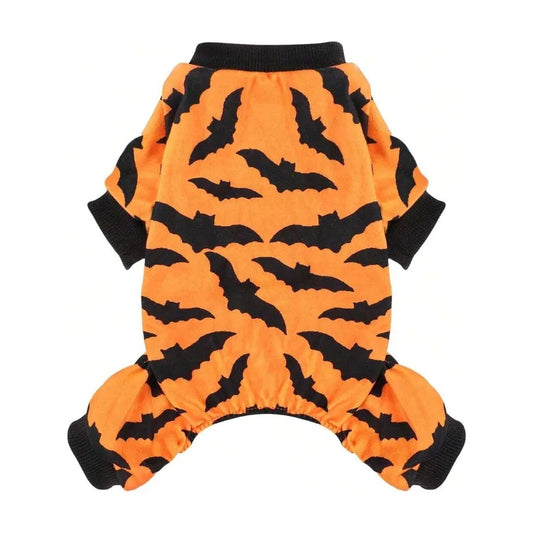 【New style】Dog Pajamas Halloween Orange Bat Dog Pjs Pet Pajamas Halloween Doggy Costumes Fleece Doggie Sweater Holiday Party