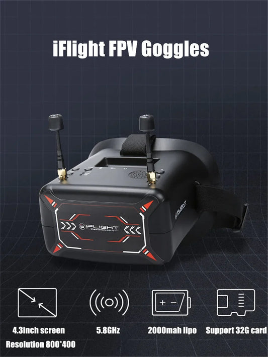 4.3inch FPV Analog Goggles 40CH 5.8GHz with DVR Function Built-in 3.7V/2000mAh Battery for RC Drone FPV Part