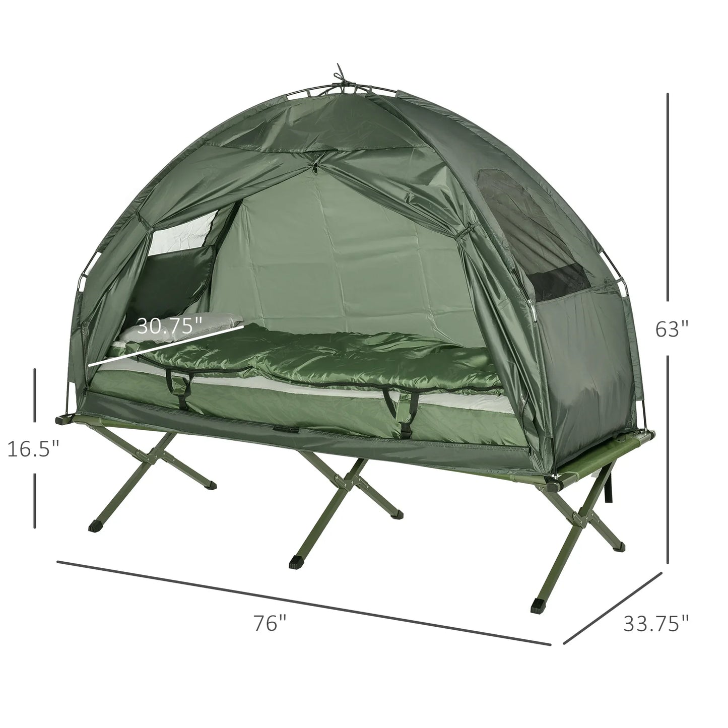 All-in-One Folding Camping Cots for Adults, Elevated Tent with Sleeping Bag, Thick Air Mattress Pad, Portable Single Sleeping Cot Camping Bed