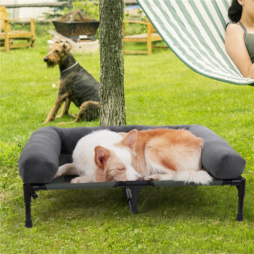XXL, XL Large Dog Bed Outdoor Raised Dog Bed with Cooling Breathable Mat and Soft Plush Mat Pet Puppy Camping Cot for Home Garden