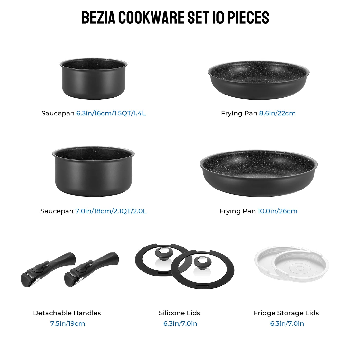 Induction Cookware Set 10 Pieces, Nonstick Pots and Pans Set with Removable Handles, for All Hobs, Stackable Design, Dishwasher-Safe