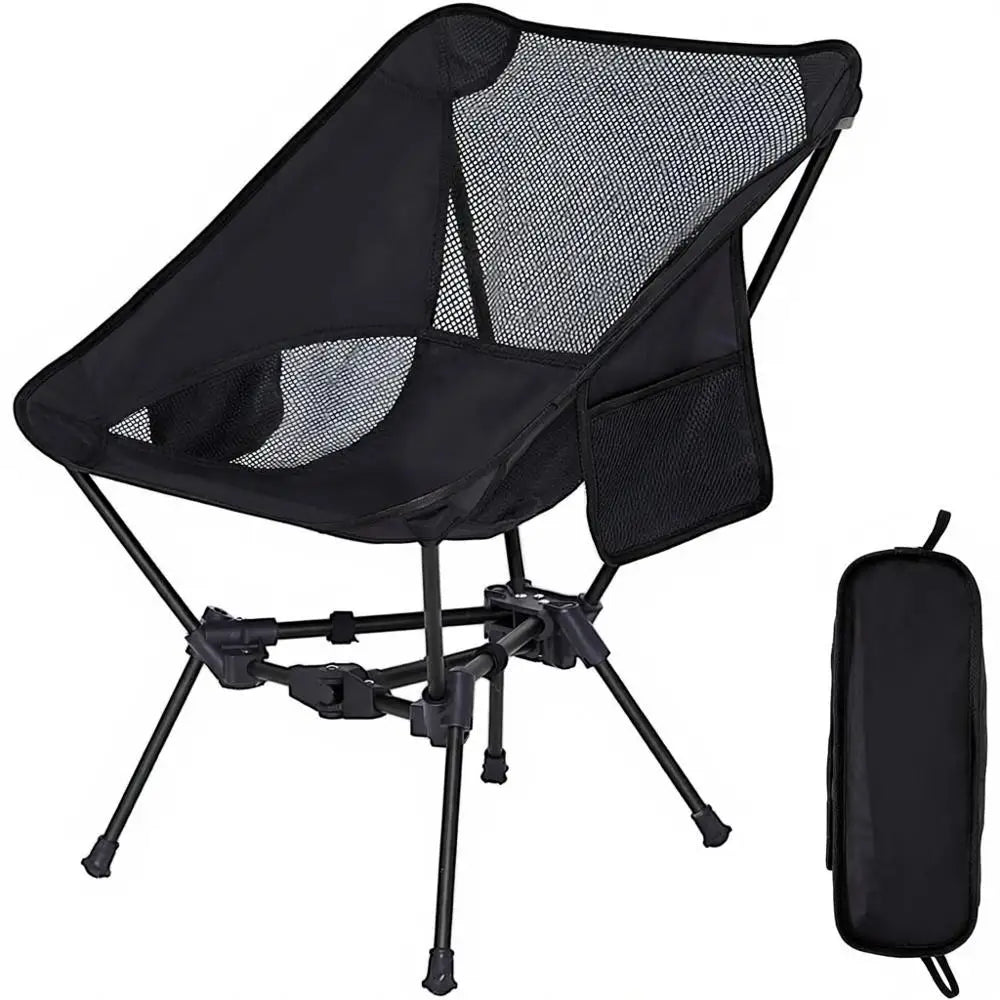 Ultralight Folding Camping Chair - Compact, Lightweight Portable Chair for Hiking, Mountaineering, and Beach (Black, 1 Pack)