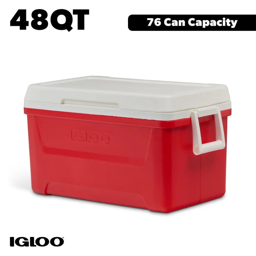 48 QT Hard Sided Ice Chest Cooler for Outdoor Camping and Tailgating, Durable Polyethylene Shell in Red