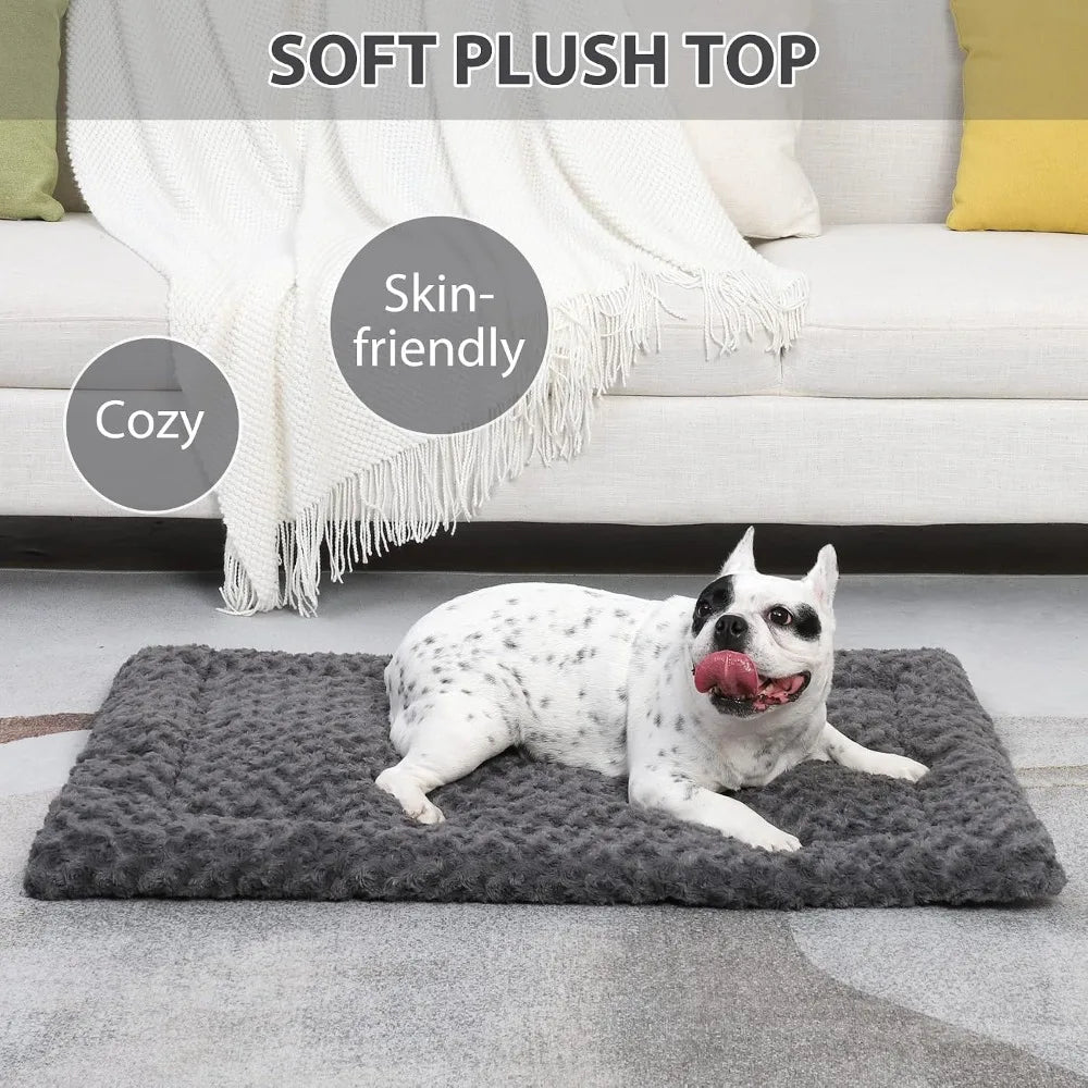 Ultra Soft Washable Dog Bed Mat, 36" x 23" Gray, Plush Crate Pad for Small to Large Dogs