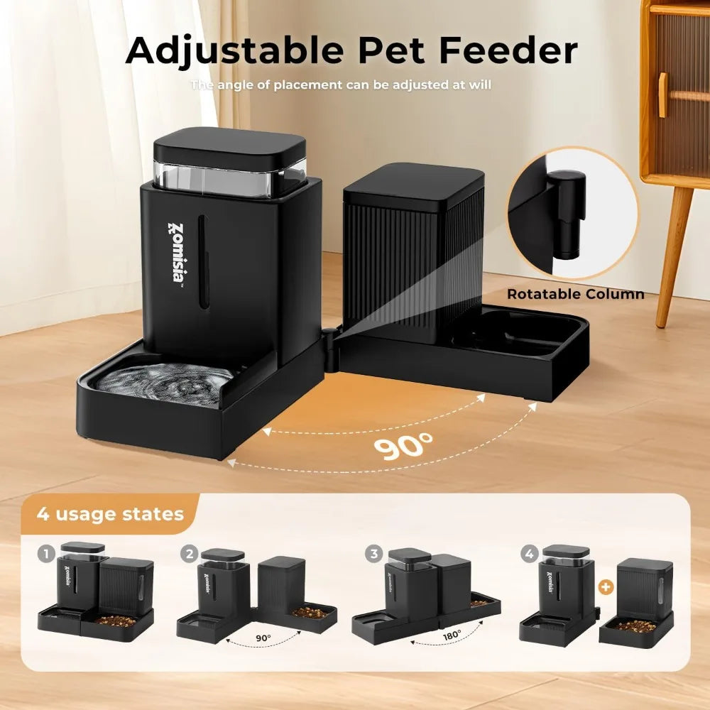 2-in-1 Gravity Dog Feeder & Water Dispenser, 180° Rotatable, Large Capacity 1.6 Gal x2, Self Feeding for Small Dogs & Puppies, Black