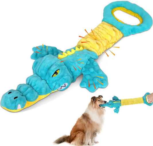 Durable Alligator Dog Toy with Squeaky & Crinkle Sounds for Play, Training, and Tug of War - Suitable for Small to Large Dogs
