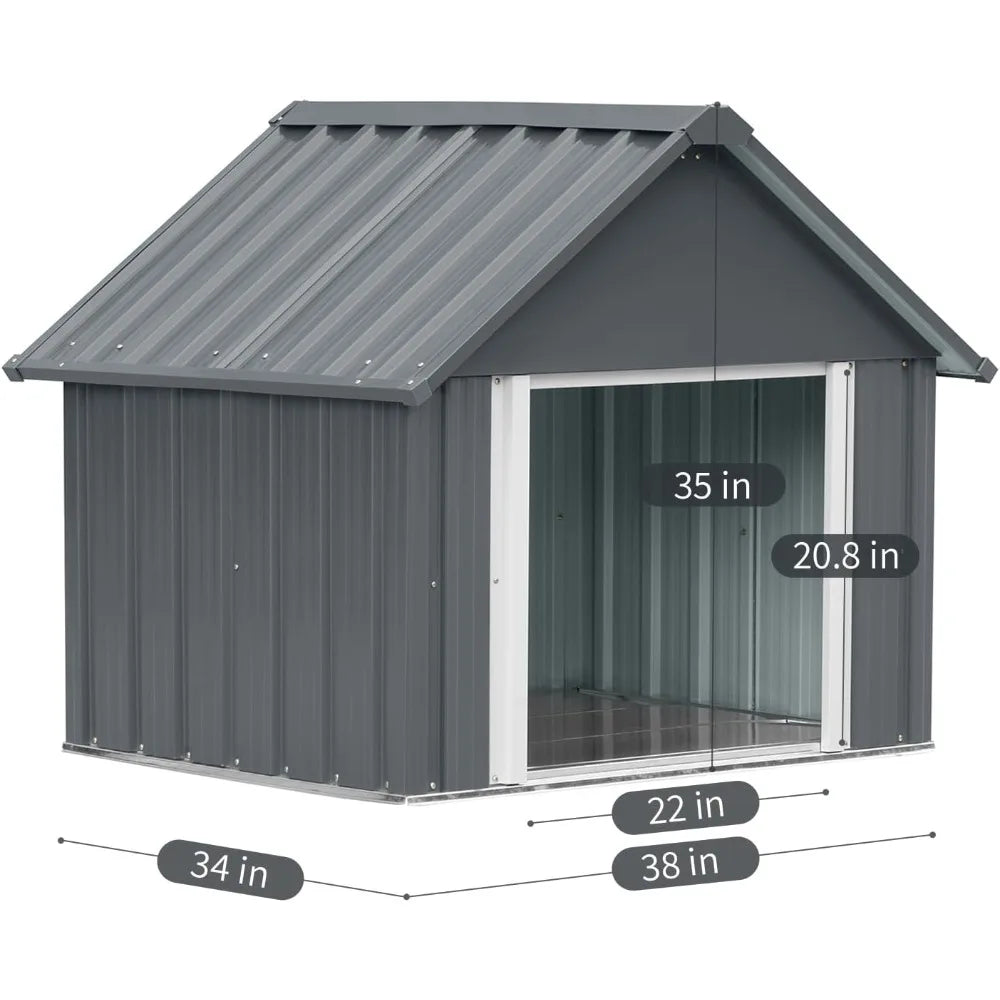 34 X 38 X 35 Inch Metal Dog House, Indoor Outdoor Doghouse for Medium Large Dogs, Weatherproof Puppy Shelter, Sturdy and Long-Lasting