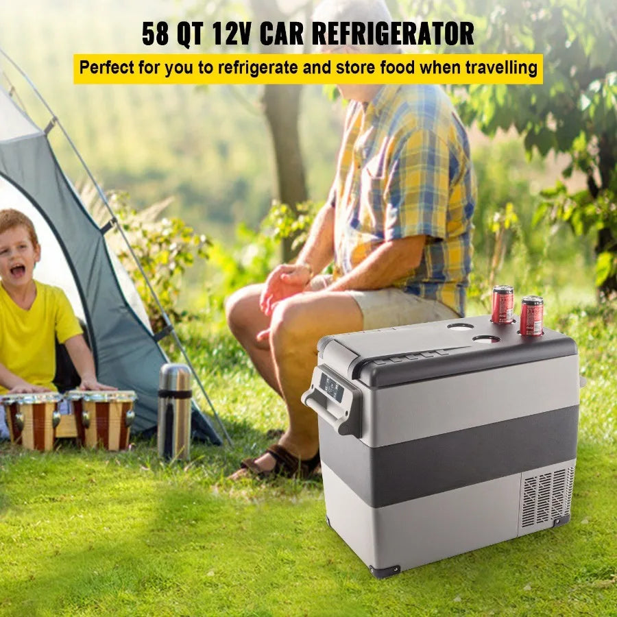 12 Volt Refrigerator 58 Qt Dual Zone Portable Freezer Cooler with 12/24V DC and 110-240V AC for Car Truck RV Camping Home Use