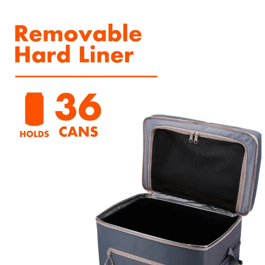 36-Can Soft-Sided Cooler with Removable Hard Liner for Outdoor Use, Black, Lightweight and Insulated