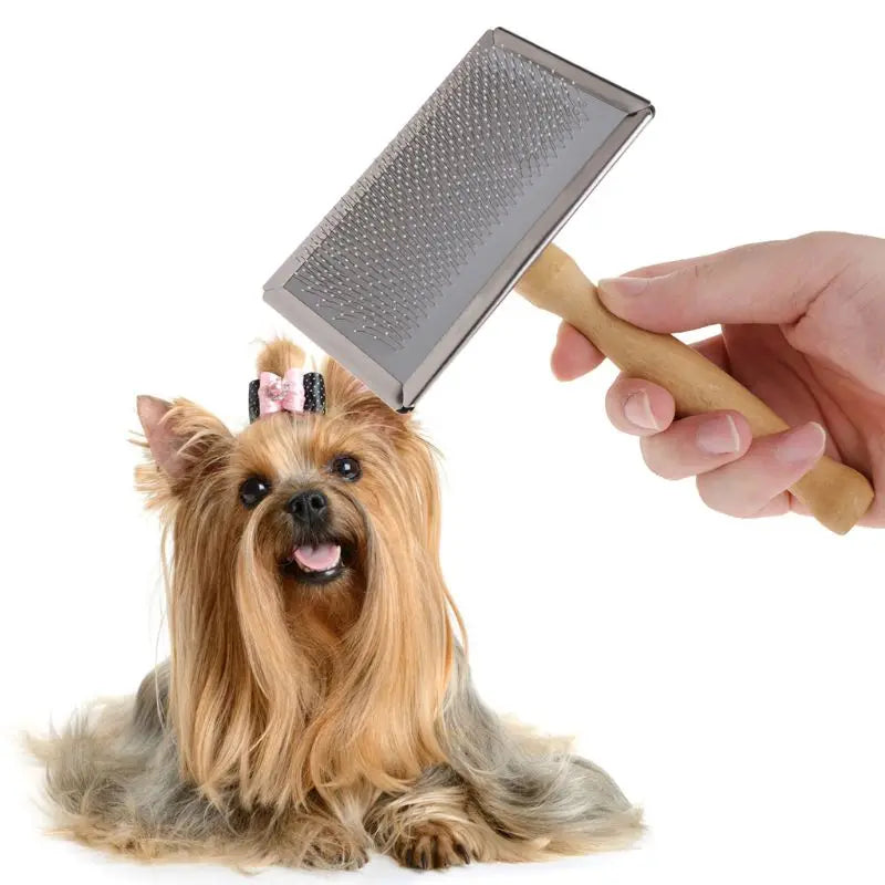 Pet Grooming Comb Shedding Hair Remove Brush Wood Handle Slicker Dog Cat Supply