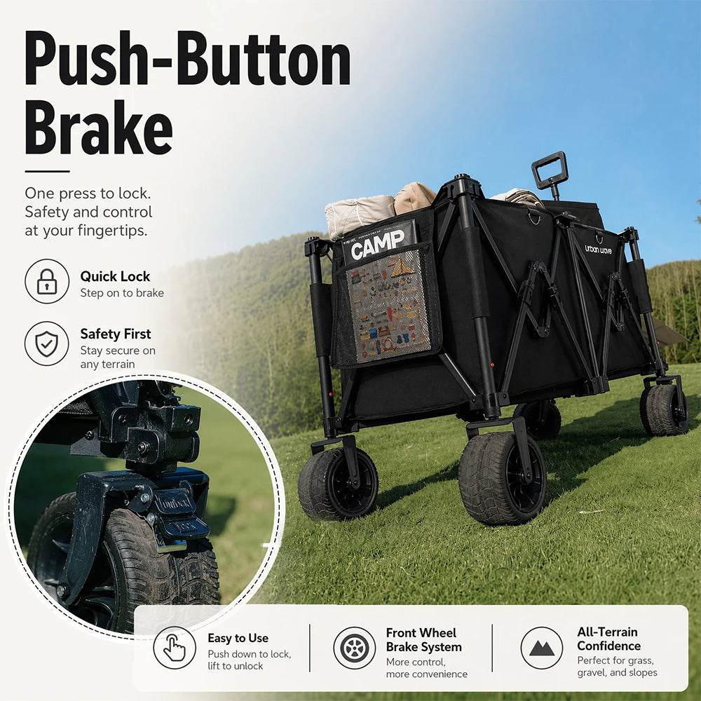 Heavy-Duty Folding Beach Cart - 680 LBS Capacity, LargeAll-Terrain Sand Wheels, Cup Holder, 360° Maneuverability -Ideal for Camping, Gardening, Outdoor Sports Equipment Transport