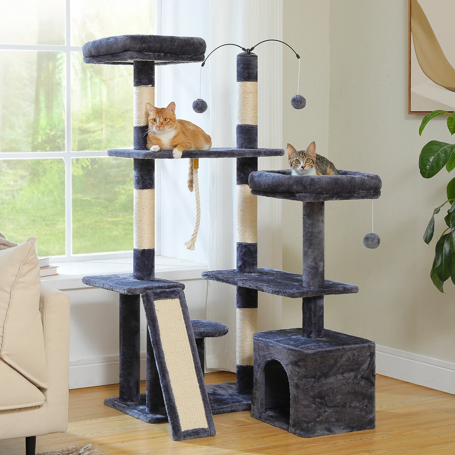 Multi-Level Cat Tree Tower with Sisal Scratching Posts, and Pad Soft Top Perch, Large Cat Condo for Indoor Cat Scratchers, Cat Toys