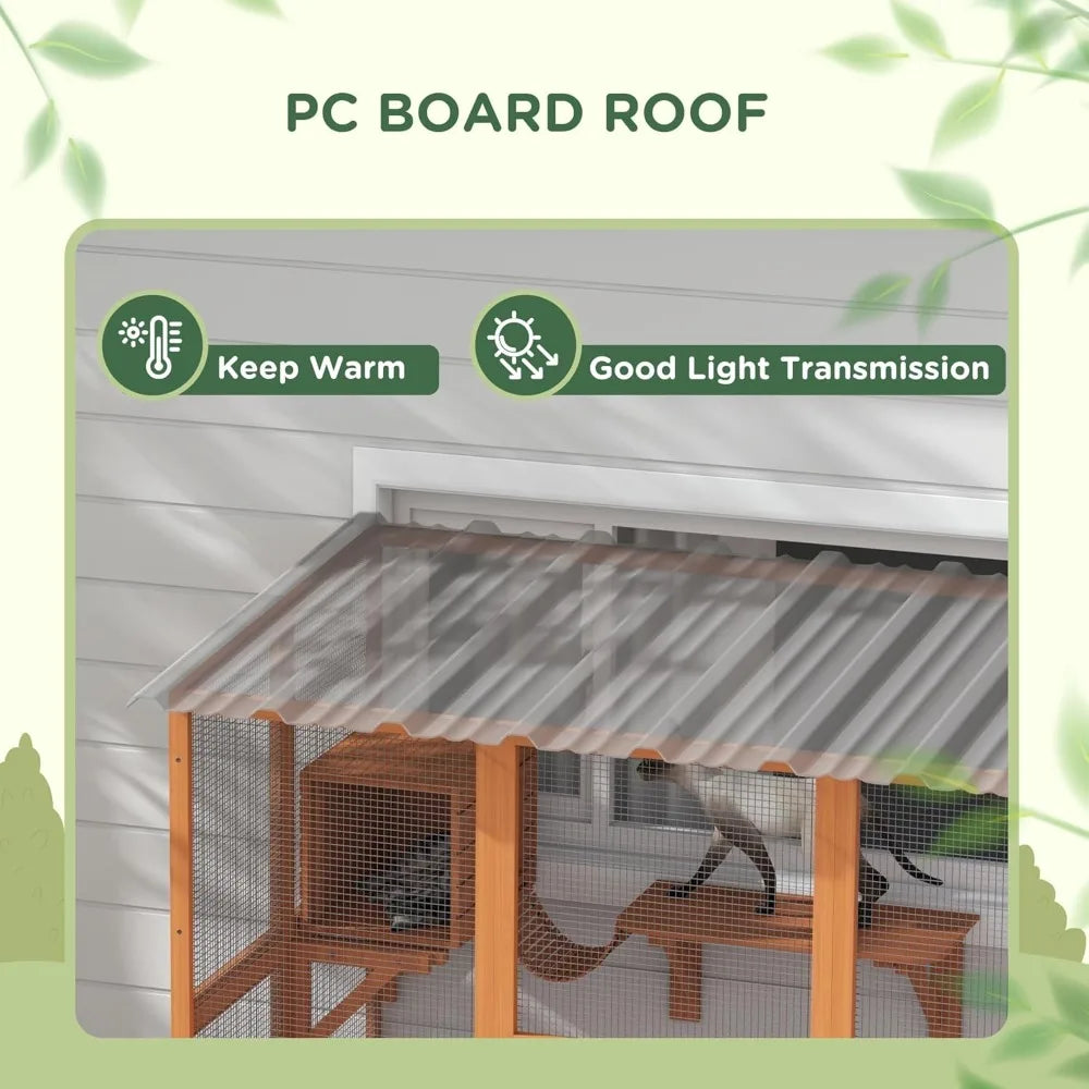 Catio Outdoor Cat Enclosure Window Box, Wooden Cat House Playground with Scratching Posts, Weather Protection Roof