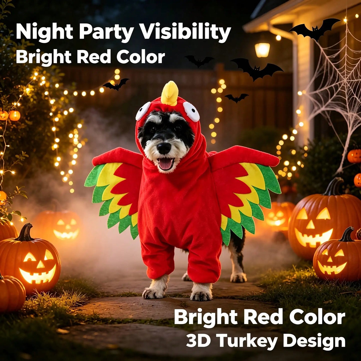 Halloween Pet Turkey Standing Costume With Colorful 3D Wings, Funny Red Bird Standing Outfit For Small And Medium Dogs