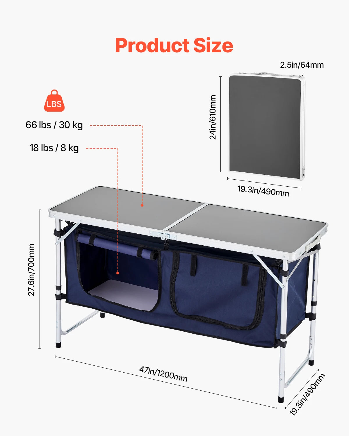 Camping Kitchen Table Folding Outdoor Cooking Table Aluminum Lightweight Portable Cook Station Foldable Camp Table