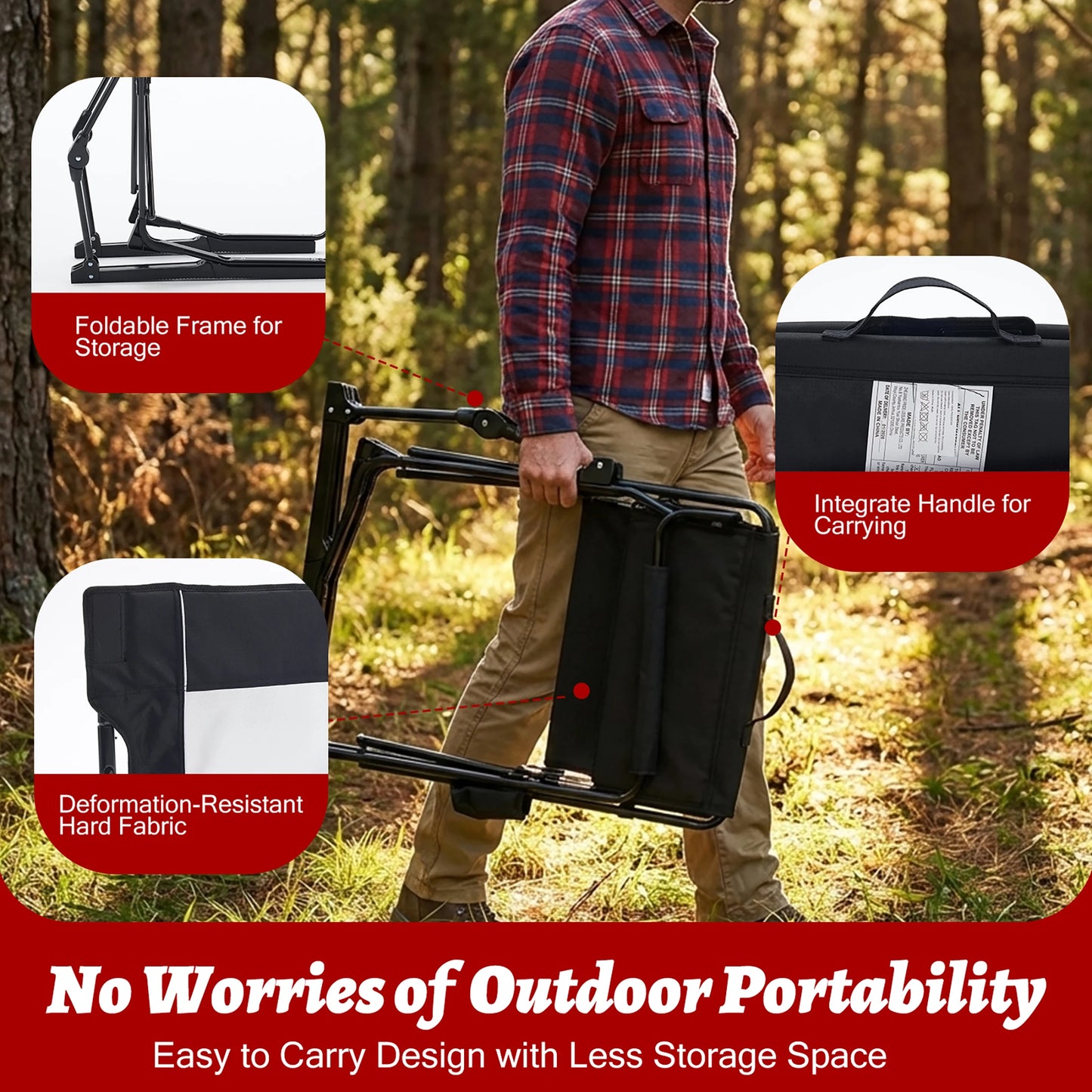Outdoor Folding Portable Camping Chair Mesh Back Waterproof Armrests Camping Lawn Chair with Sturdy Frame Foldable Seat for Patio Beach Camping