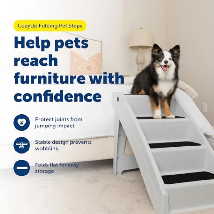Folding Dog Stairs Portable door/Outdoor Pet Steps for a Couch Grey