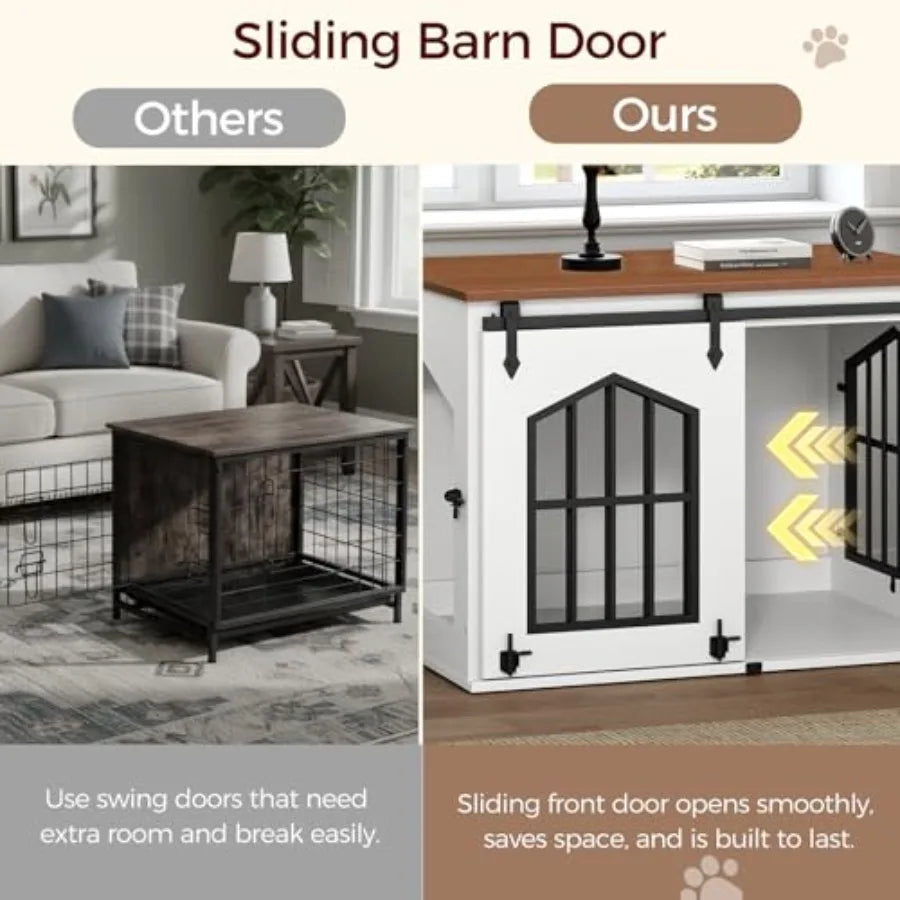 Dog Crate Furniture, 31.5" Farmhouse Dog Kennel with Sliding Barn Door, Wooden Dog Cage for Small Medium Dogs, Decorative Pet House