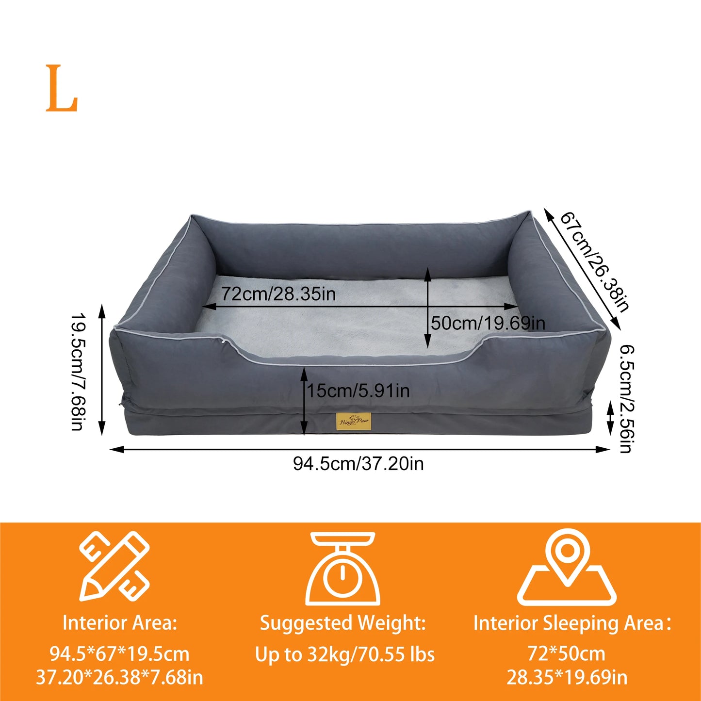M/L/XL/2XL/3XL Orthopedic Dog Beds Oxford Bolster Foam Base Pet Dogs Couch Sofa Lounger Bed Waterproof Lining Removable Cover