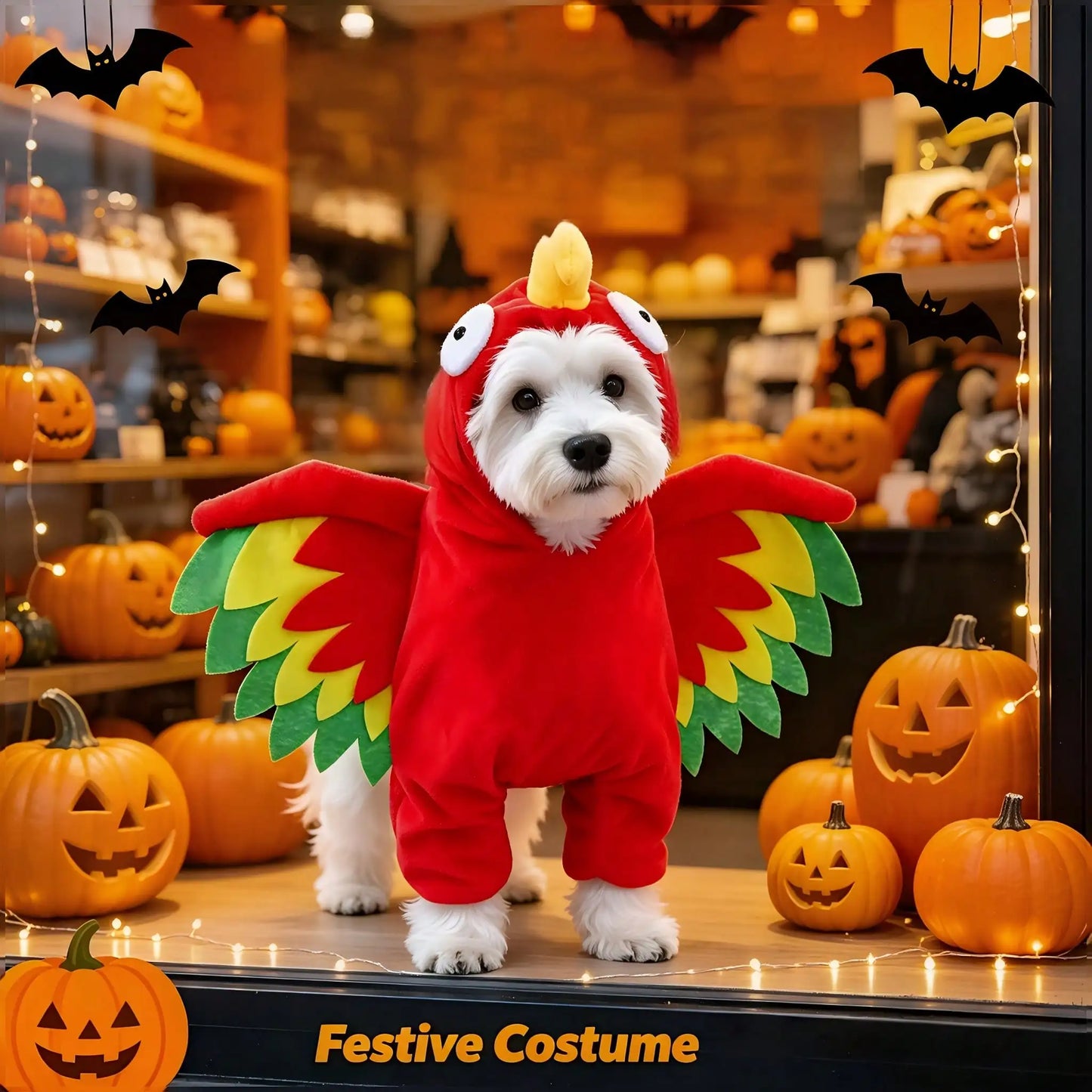 Halloween Pet Turkey Standing Costume With Colorful 3D Wings, Funny Red Bird Standing Outfit For Small And Medium Dogs