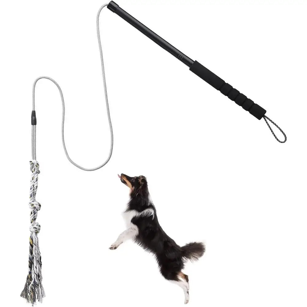 Interactive Chase and Tug-O-War Outdoor Dog Toys, Heavy Duty Dog Teaser Wand Chase Toys with Rope, Durable Stick Pole for Dogs O