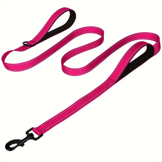 Heavy Duty Double Handle Dog Leash with Reflective Strips for Night Safety - Ideal for Large and Extra Large Breeds