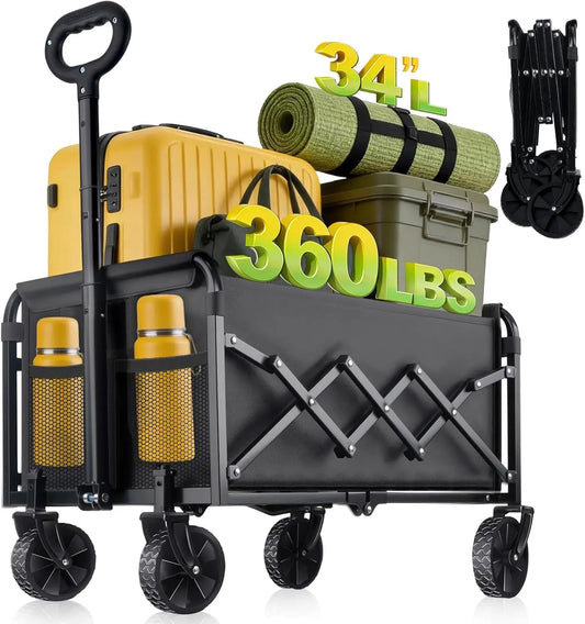 360LBS Collapsible Foldable Wagon Carts - Heavy Duty Portable Folding Utility Wagons with All-Terrain Wheels