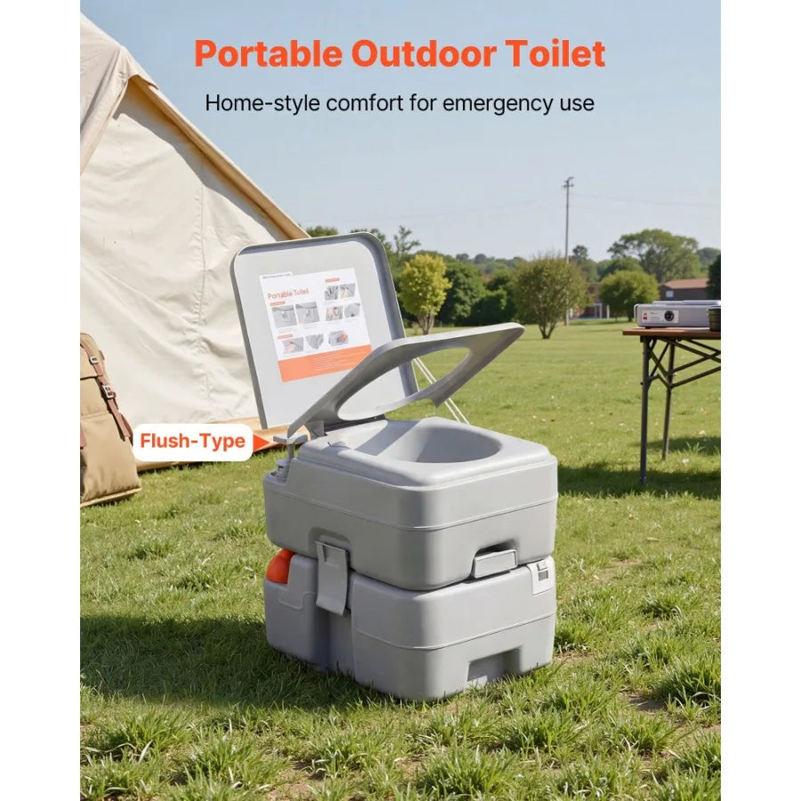 Portable Toilet, 5.3 Gallon Detachable Waste Tank, 120 Flushes, Camping Toilet for Adults, Outdoor Travel Potty with Level Indicator
