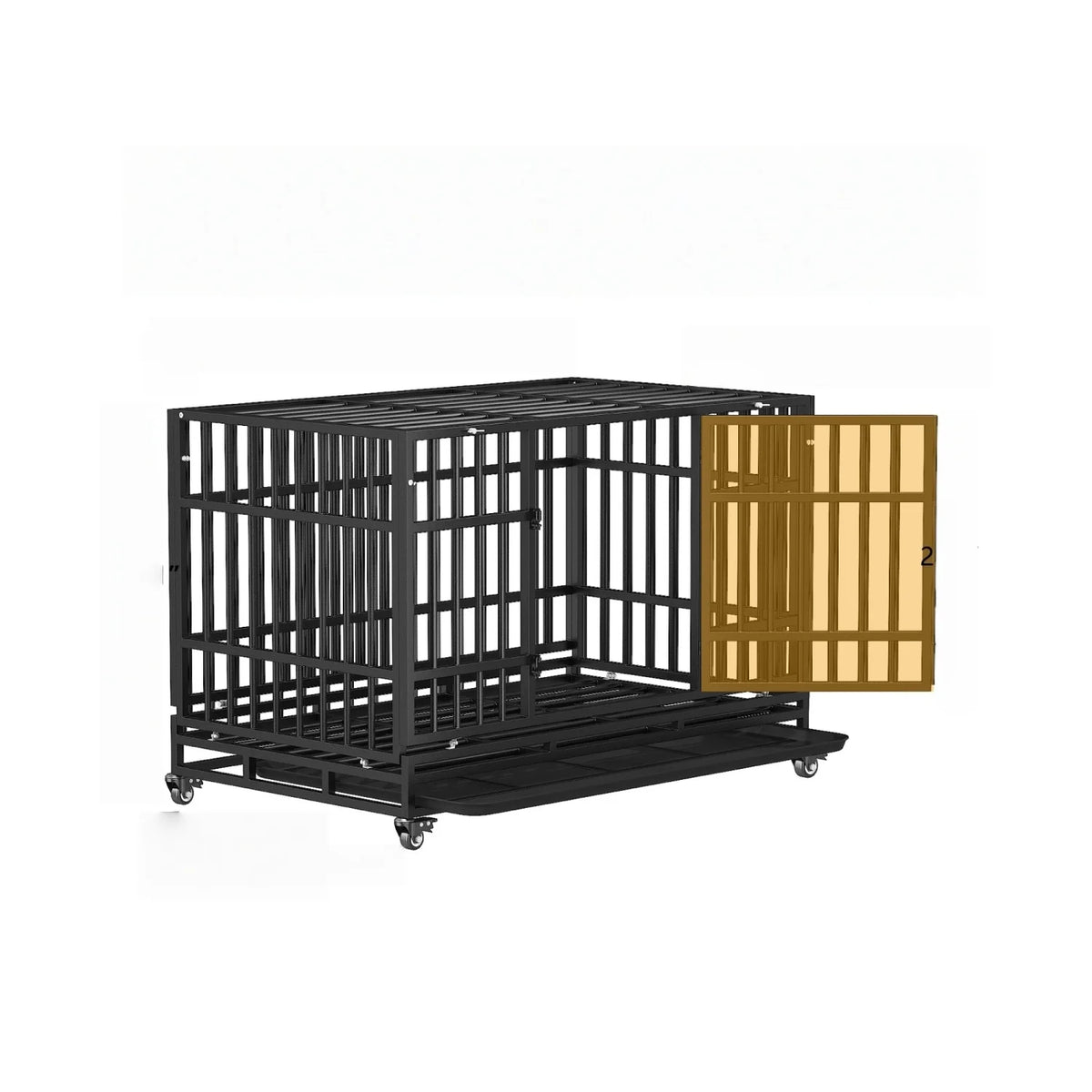 48" Heavy-Duty Dog Crate, Escape-Proof Steel Cage for High Anxiety Dogs with Double Doors, Lockable Wheels & Removable Tray, Indoor Outdoor