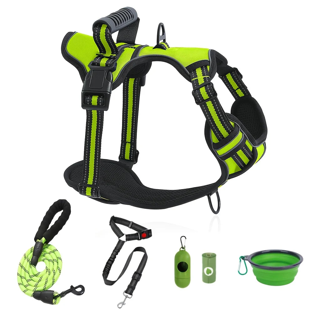 6 in 1 No-Pull Dog Harness And Leash Set Adjustable Reflective No-Choke Pet Oxford Vest with 2 Leash Clips And Easy Control Handl