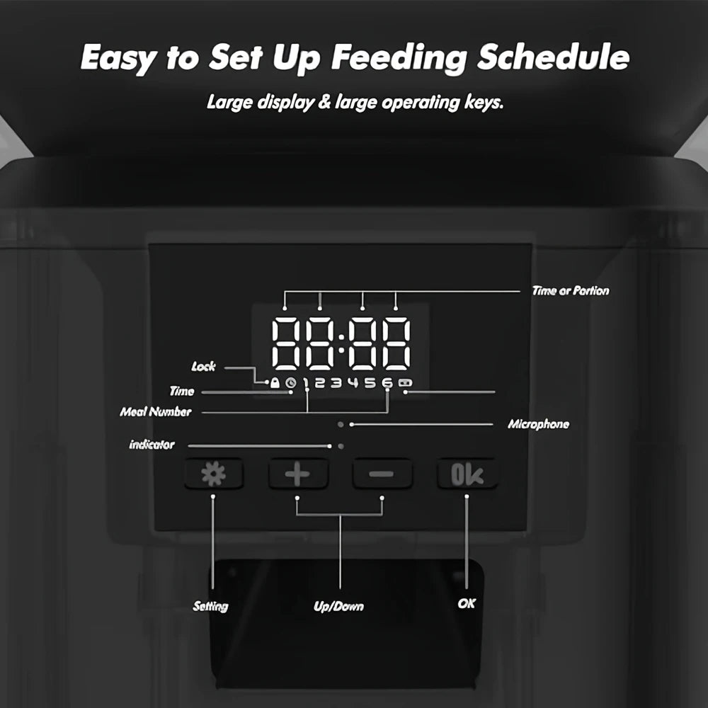8L Automatic Cat Feeder, Smart Pet Food Dispenser with Key Control, Voice Recorder, Dual Power Supply, Timed Auto Dog Feeder with Stainless Steel Bowl