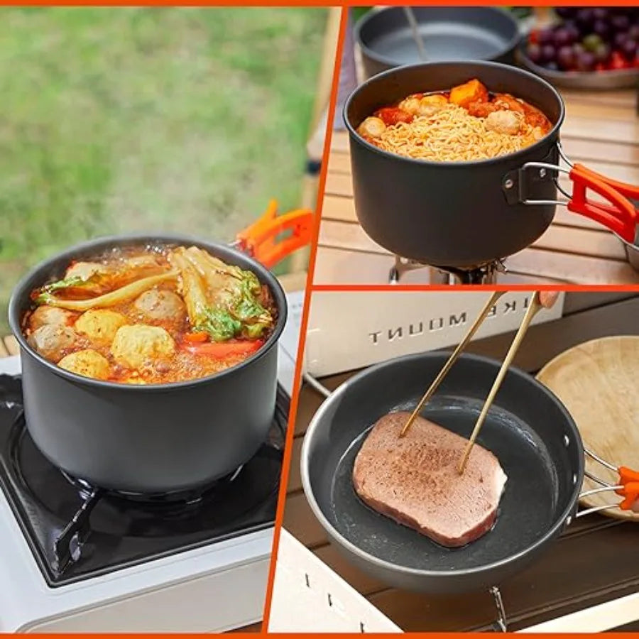 Camping Cookware Set Camping Gear Campfire Utensils Non-Stick Cooking Equipment Lightweight Stackable Pot Pan Bowls with Storage Bag