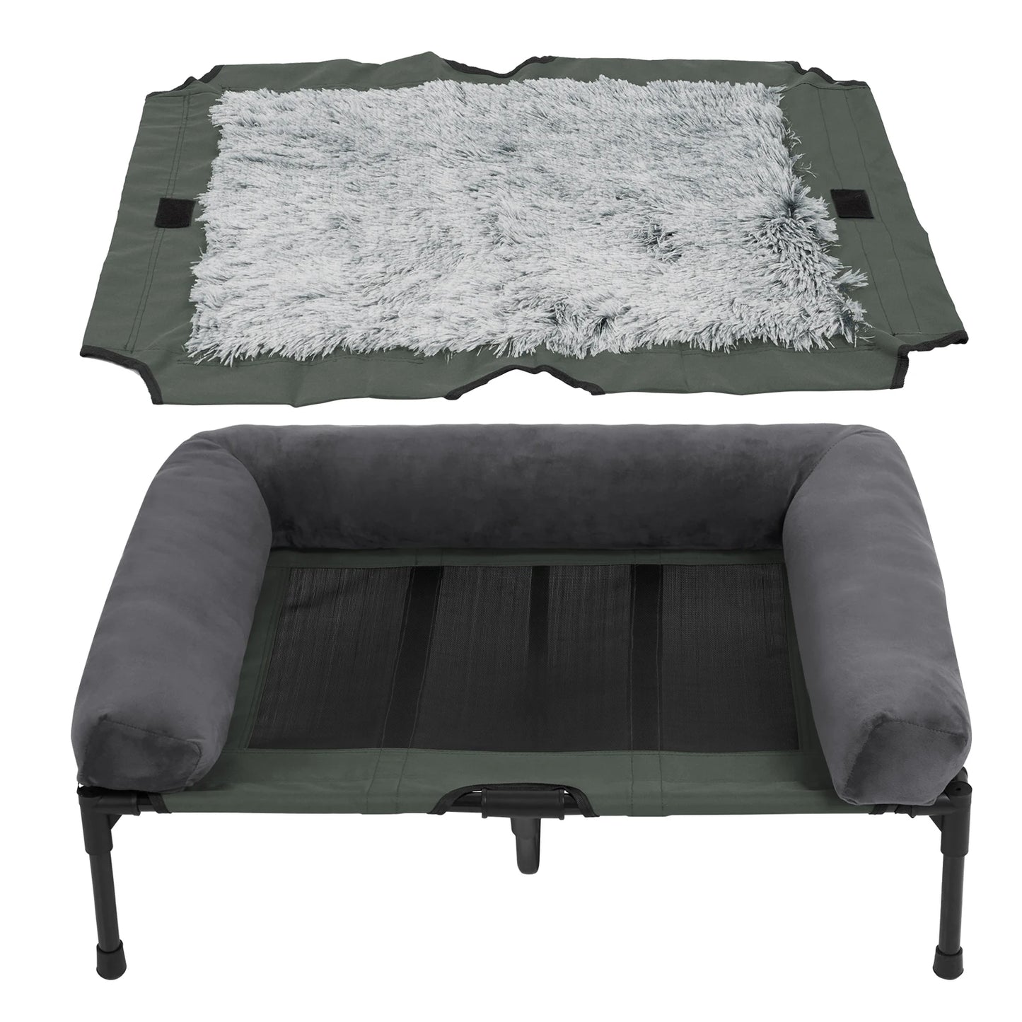 L-2XL Outdoor IndoorElevated Dog Bed for Large Sized Dog Cooling Raised Cot Pet Hammock Bed with Detachable Plush Bolster Breathable Mesh