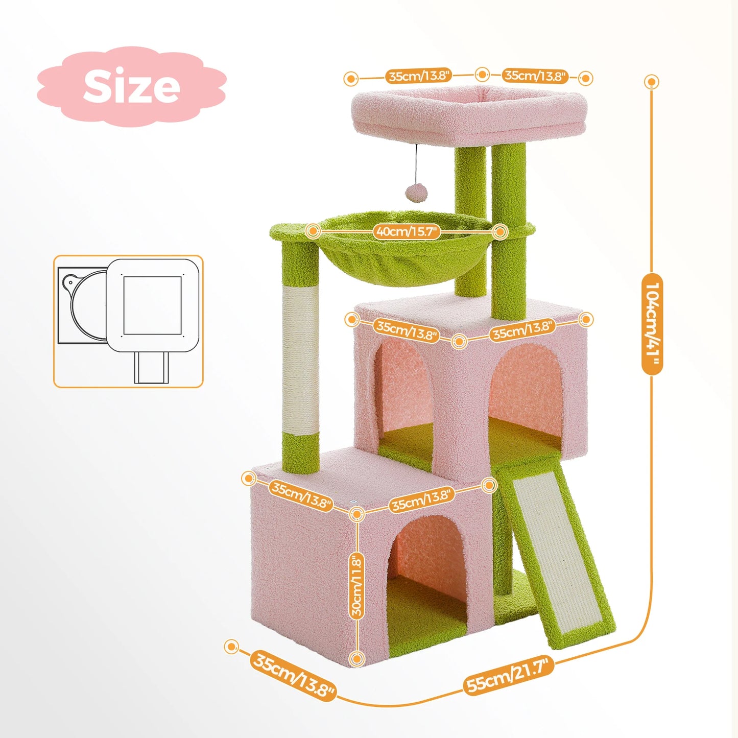 Cat Tree with Natural Sisal Scratching Post, Comfortable Condo, Spacious Top Perch, Cat Accessories, Toy, Cat Tower for Indoor Cats