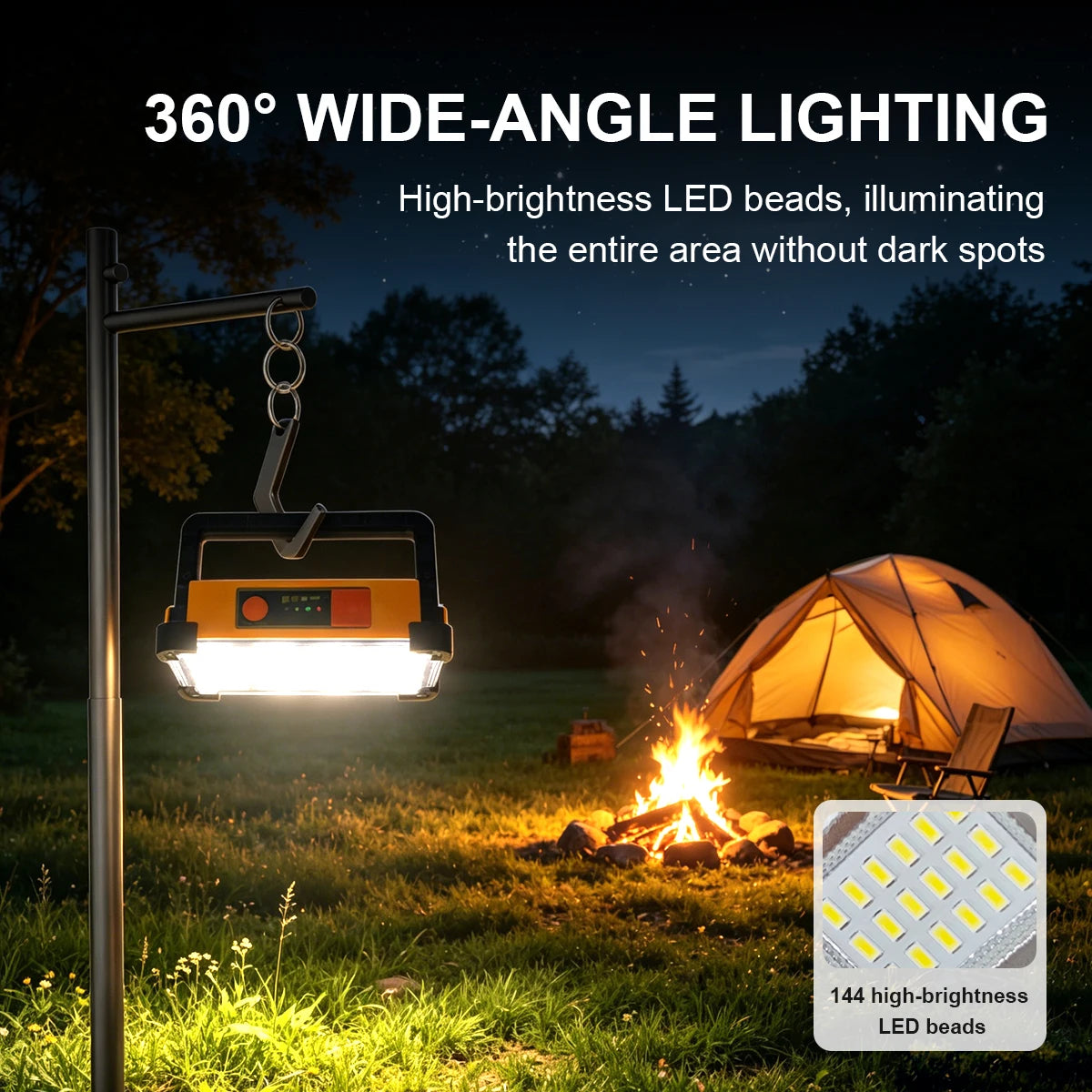 2 Pack/1Pack Rechargeable LED Solar Work Light, Portable Floodlight with 3600mAh Battery, Ideal for Camping, Emergency Power