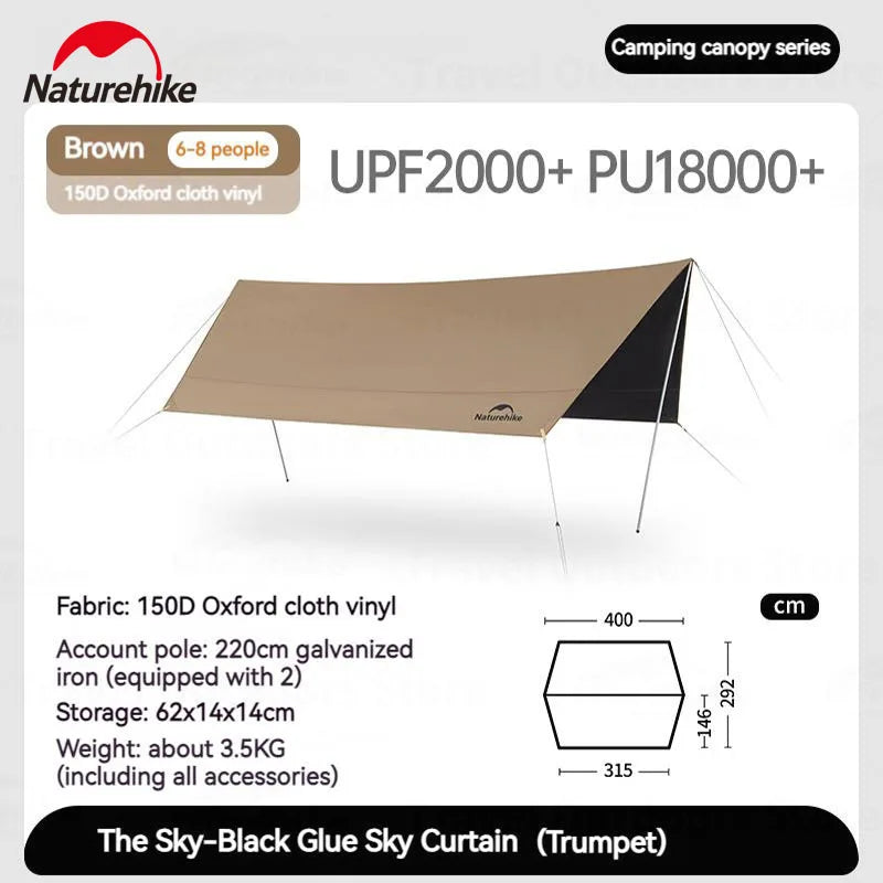Camping Sun Shelter Vinyl UPF 2000+ UV Waterproof Tarp Outdoor Picnic 17㎡ Large Space Sunshade Canopy Awning Velarium