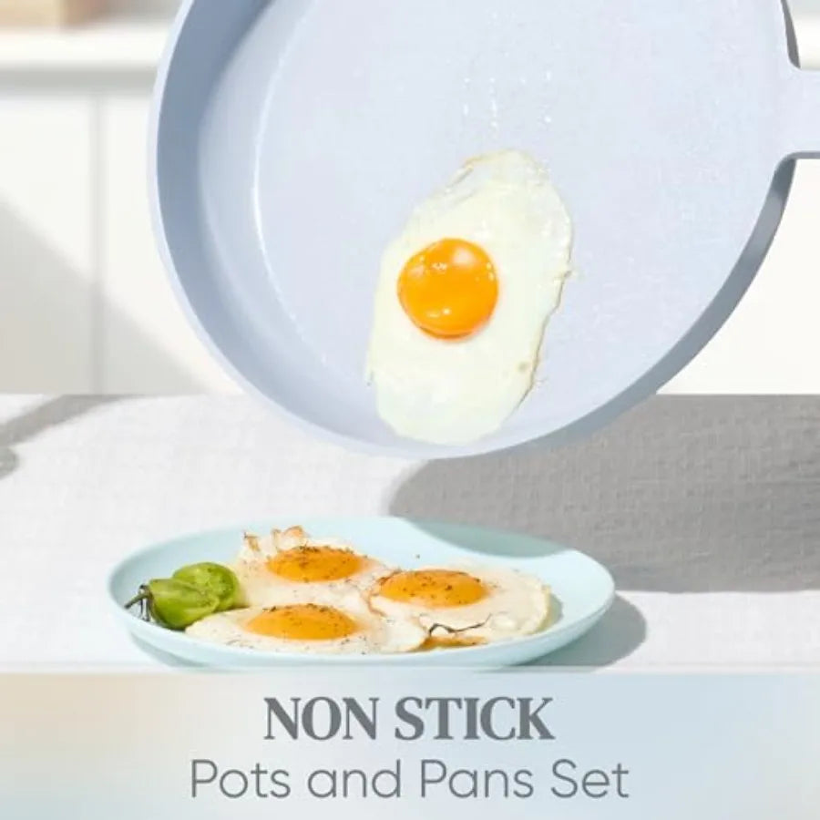 Ceramic Cookware Set Nonstick, 14pcs Pots and Pans Set Nonstick, Non-Toxic and PFAS-Free, Dishwasher, RV/Camping Cookware Set,