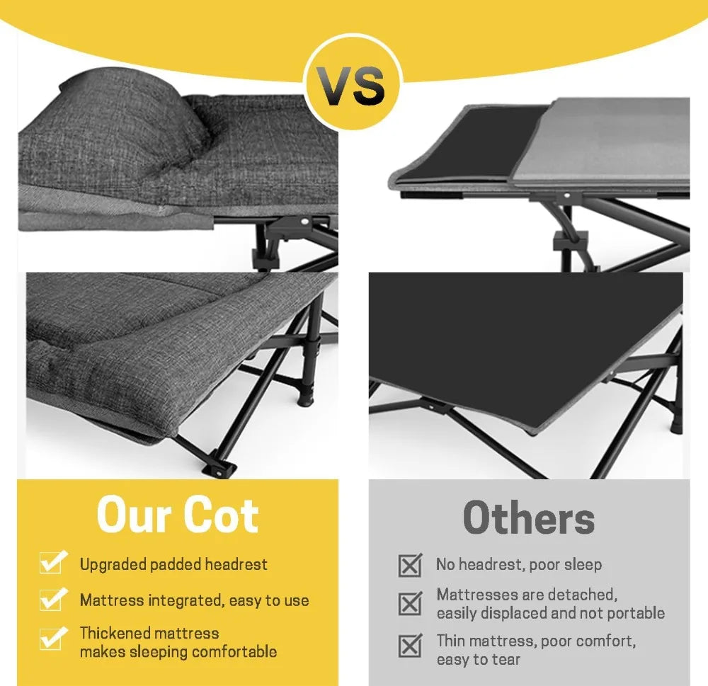 Camping Cot for Adults with Cushion & Pillow, Portable Folding Bed, Supports 450 lbs