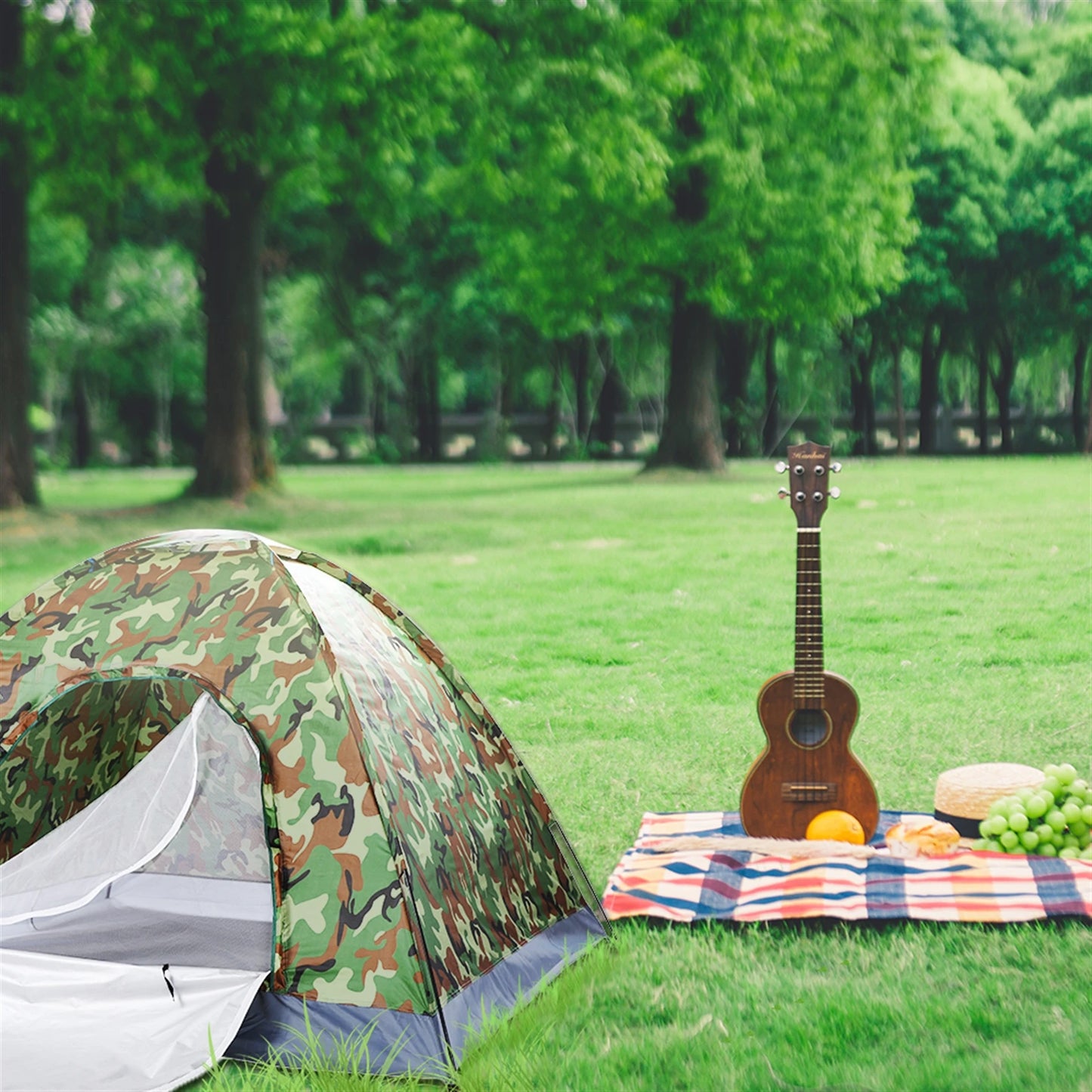 3-4 Person Camping Dome Tent Waterproof UV Proof 180T Silver Coated Polyester Fiberglass Poles Portable Bag Outdoor Camouflage