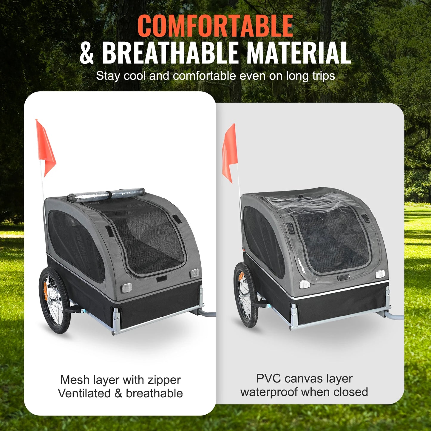 88lbs Dog Bike Trailer Pet Cart Bicycle Carrier With Wheels Coupler Reflectors Flag Collapsible to Store for Dogs