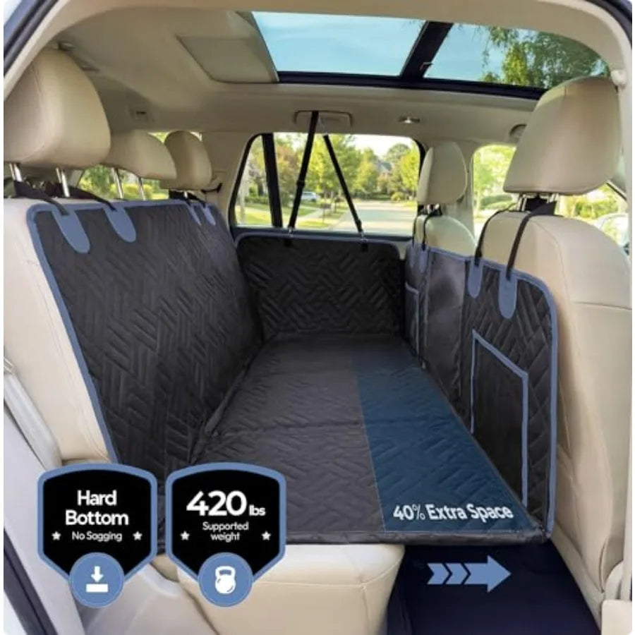 Dog Seat Cover for Back Seat Hard Bottom XL Backseat Extender for Large Dogs +420 lbs Waterproof Dog Car Hammock with Door Protector
