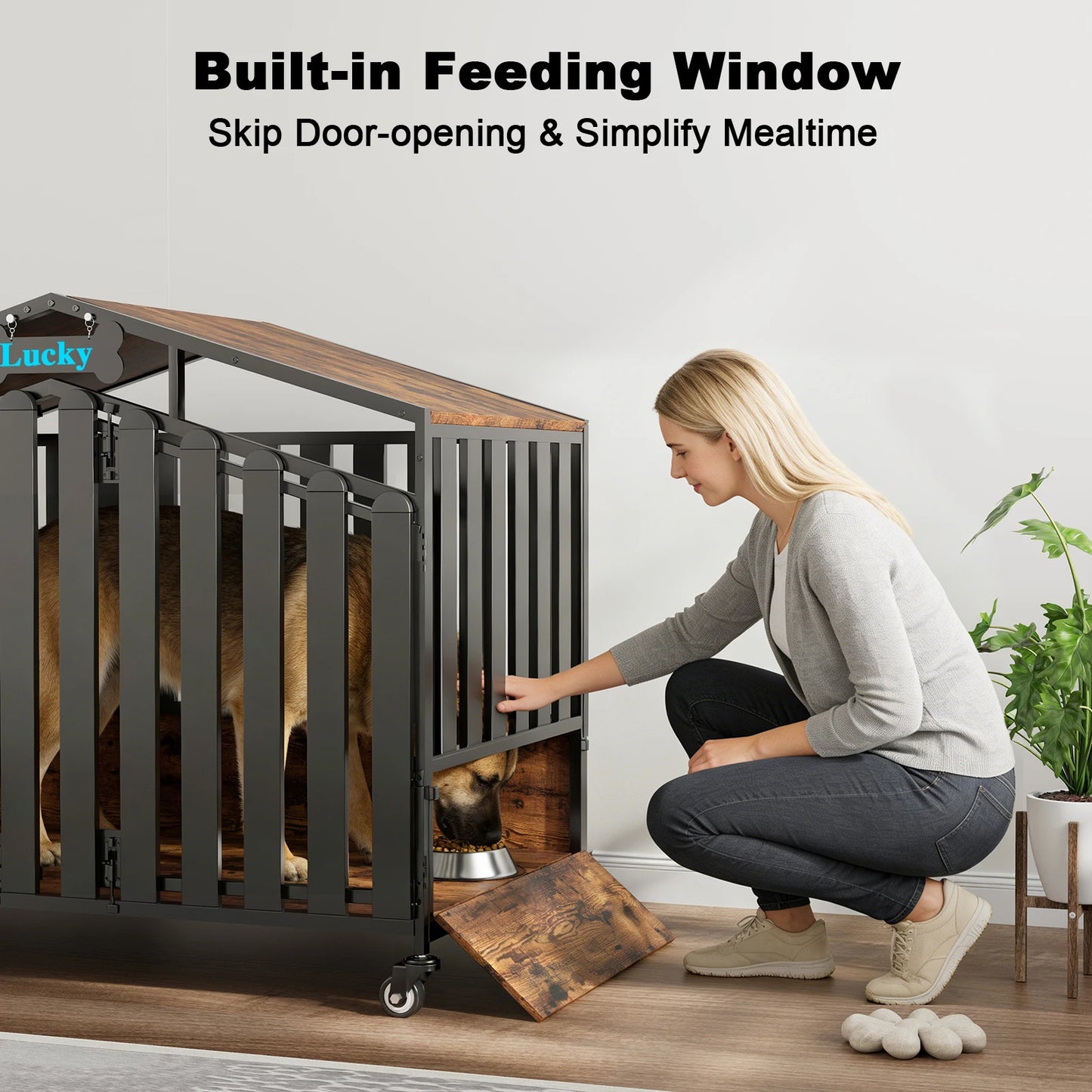 31"/41"/48“ XL Heavy Duty Dog Crate Furniture with Wheels, Dog Crates for Large Dogs Extra-Wide Thick Steel Plates for Chew Resistance