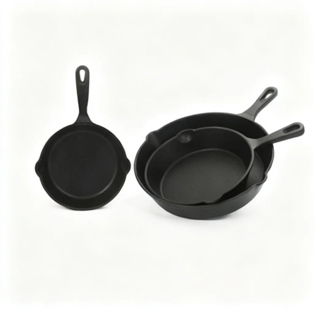 Durable Cast Iron Skillet Set 3-Piece 16cm 20cm 26cm Frying Pan Set for BBQ Grill Stove Cooking Indoor Outdoor Must Have