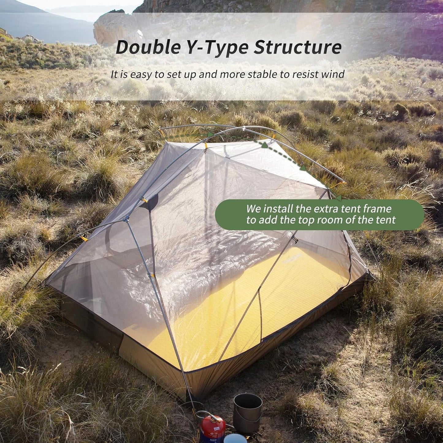 Mongar 2 Person Tent 20D Nylon 210T Waterproof Ultralight Camping Hiking Tent with Mat Backpacking Travel Tent