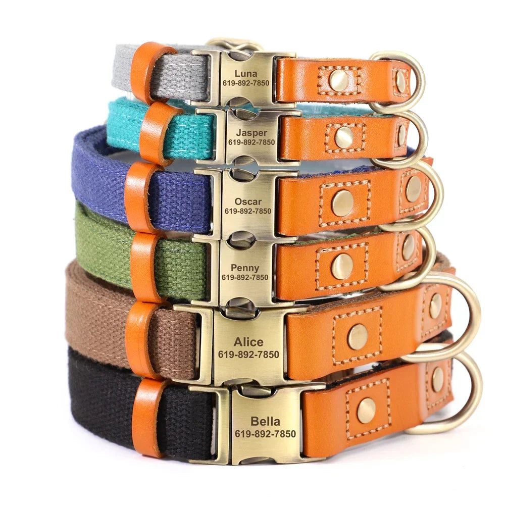 Nylon Custom Dog Puppy Collar Leash Set Personalized Genuine Leather Pet Nameplate ID Tag Accessories Collars Pet Products