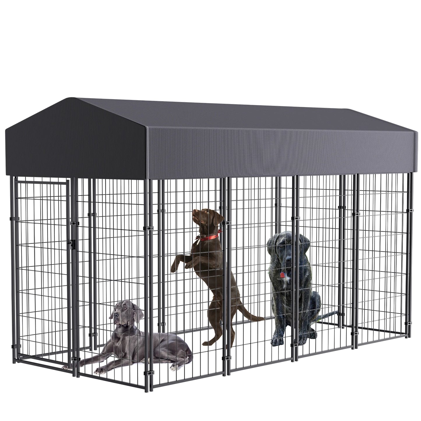 Large Dog Kennel Dog Crate Cage, Welded Wire Pet Playpen With UV Protection, Waterproof Cover, Metal and Roof Outdoor Heavy Duty